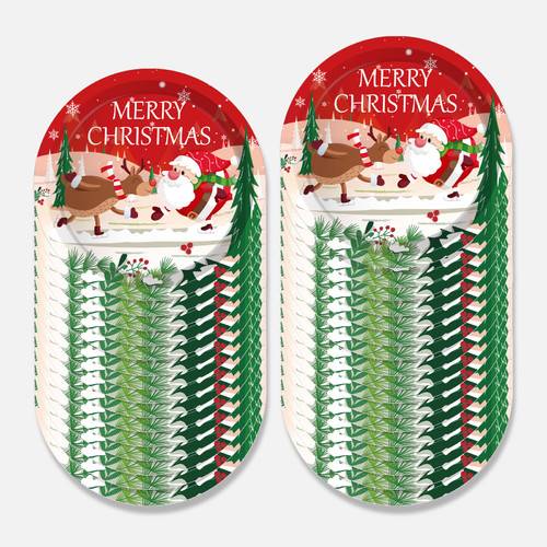 Christmas Tree Santa Claus Paper Plates Party Supplie Plates Napkins 68PCS Set US Local Shipping