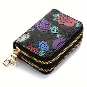 Women's Double-Zip Wallet: Spacious Faux Leather Organizer, Minimalist Style with Card Slots & Coin Pocket