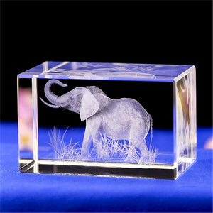 1pc Elephant Gifts, 3D Laser Etched Elephant Statue, Crystal Glass Cube Engraving, Home Decor Birthday, Elephant Gifts For Women Girls Boy A