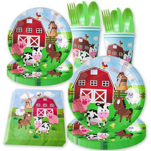 Farm Animals Tableware Party Supplies Birthday Disposable Paper Plate 70PCS Set US Local Shipping