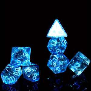 7pcs Glittery Two-Color Transparent Blue Translucent Polyhedral Dice - Perfect for Role-Playing!