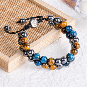 Triple Protection Bracelet Natural Black Obsidian Tigers Eye Hematite 8-10mm Beads Handmade Bracelet- Healing Crystal Bracelet Bring Luck Pr