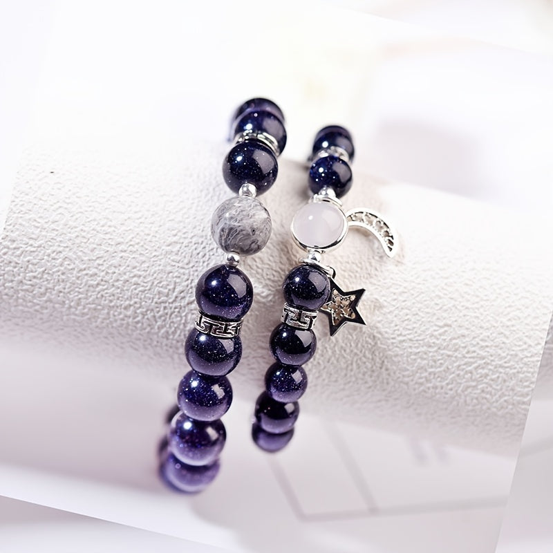 Simple Moon & Star Shape Pendant Beaded Bracelet Temperament Couple Girlfriend Bracelet Gift