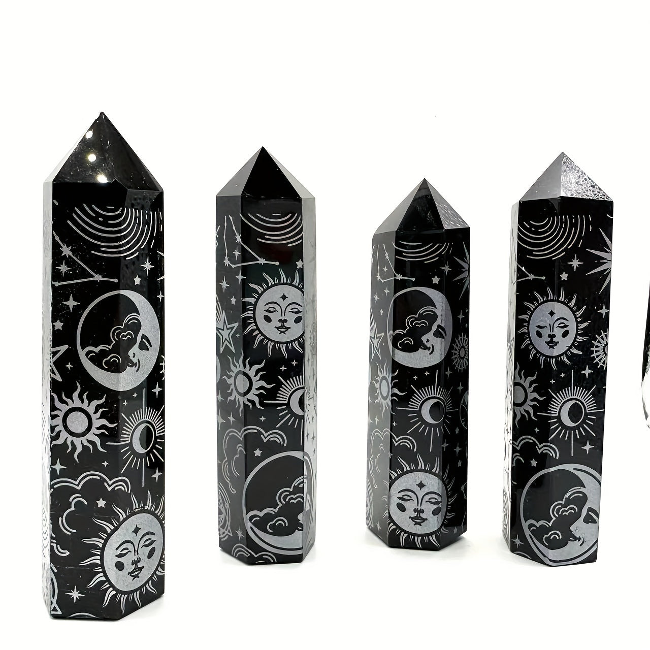 Black Obsidian Seven Main Chakras Symbolic Crystal Tower Healing Crystal The Seven Chakras Wand For Spiritual Use Hexagonal Point Reiki Chakra Gemsone Home Office Decoration