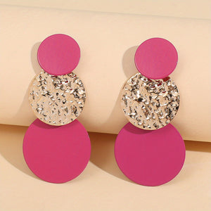 High-end Simple Round Long Earrings Alloy Textured Round Drop Earrings For Women Girls Gift