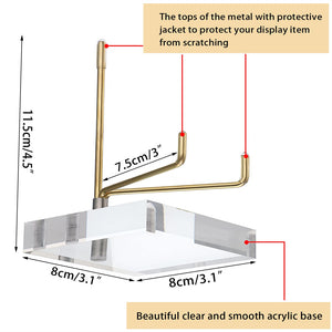 Adjustable Metal Arms Display Stand Easel with Acrylic Base Small Display Easel Holder for Fossil Coral Geodes Rock Mineral Agate Crystals Seashell and Small Collectibles