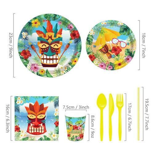 Hawaiian Paper Plate Leaf Flower Party Plates Napkins Party Supplies 68PCS Set US Local Shipping