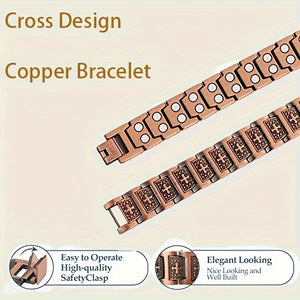 1pc Cross Copper Bracelets For Healing, 99.99% Pure Copper, Cross Bracelet For Men Relieve Arthritis And Carpal Tunnel Migraine Tennis Elbow