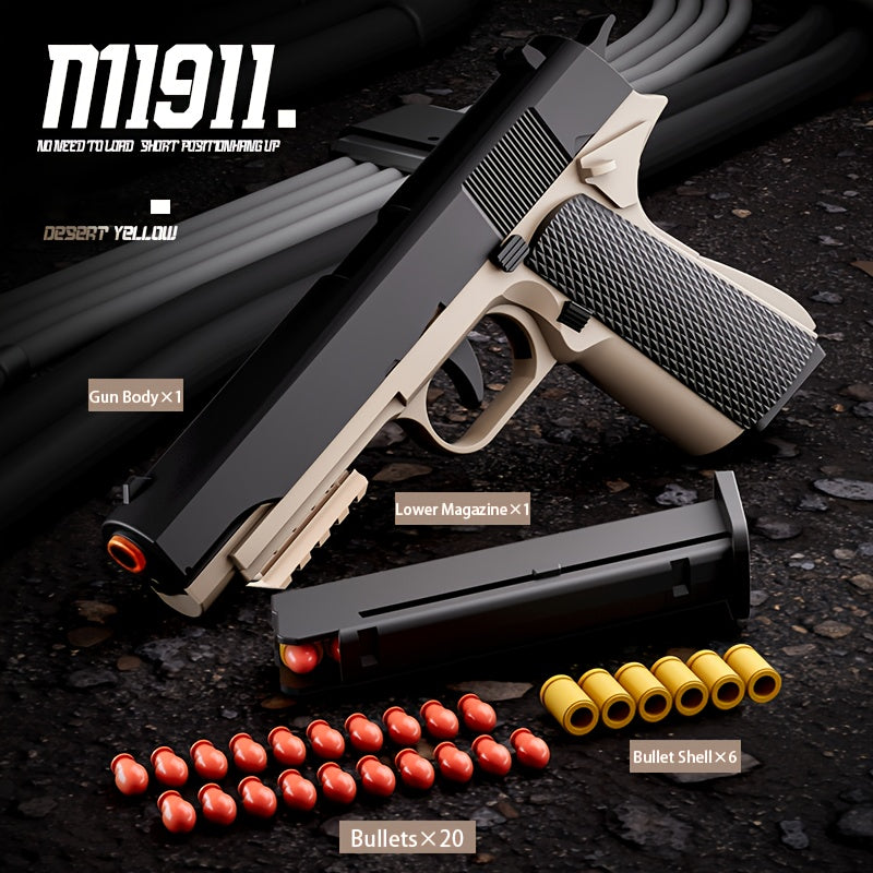 M1911 New Style Toy Gun Soft Clip Pistol [Upgradeable Continuous Shot] Short Bit Suspension Mode Clip And Pull Back Action, Toy Foam Blaster