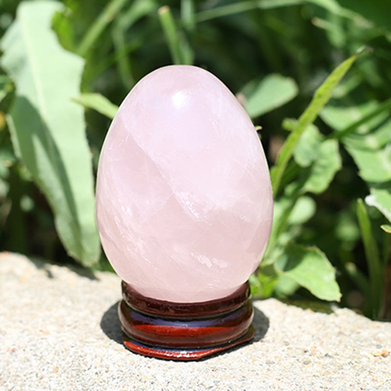 Natural Gemstone Rose Eggs Feng Shui Decor Crystal Healing Reiki Sphere 45MM With Stand