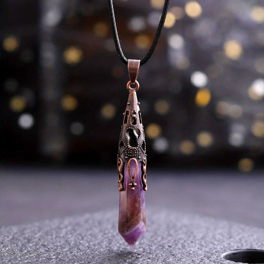 Enhance Your Style With Natural Crystal Stone Necklace Gem Pendant - Energy Therapy And Divination Pendant For Women And Girls (Bronze)