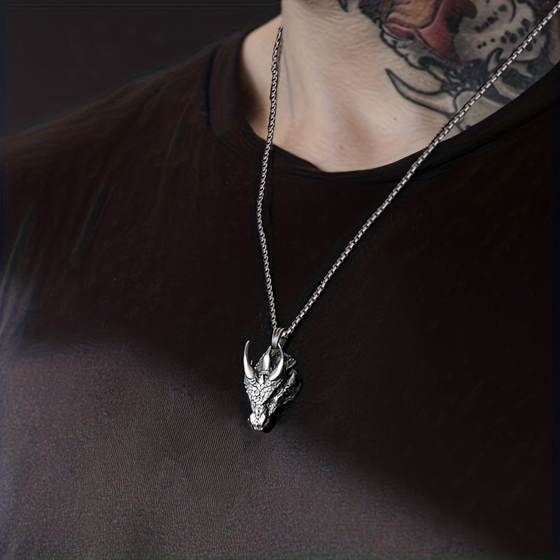 Men Fashion Vintage Dragon Head Pendant Necklace Hip Hop Rock Guard Party Amulet Jewelry Gift