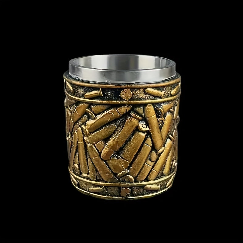 1pc, Pistol Beer Mug With Bullet Shell Decoration, Men's Stainless Steel Beer Mugs, Tea Or Coffee Cup, 450ml / 15.2oz