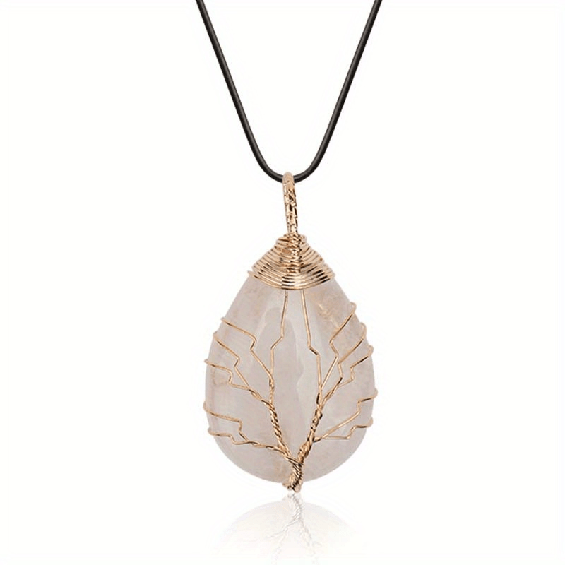 1pc Tree Of Life Teardrop Heart Amethyst Opal Pendant Necklace Copper Wire Wrapped Gemstone Healing Chakra Necklace Choker