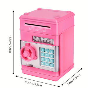 Piggy Bank For Girls Boys Large Electronic Money Coin Banks With Password Protection, Automatic Paper Money , Great Gift For Kids (Blue/Gold