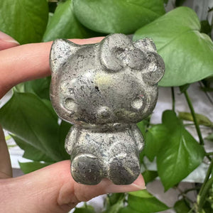 Hand Carved Pyrite Hello Kitty Crystal Cat Crystal Gift Crystal Animal Crystal Figurine