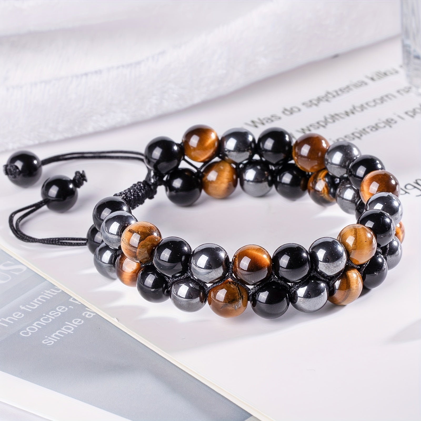 Triple Protection Bracelet, Tiger Eye Stone Hematite And Black Obsidian Natural Stone Beads 8mm Bracelets For Men