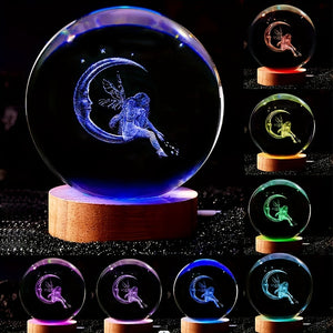 1pc Crystal Ball Multi-coloured Night Light, 3D Moon & Fairy Laser Engraved Night Light, For Girlfriend Classmate Wife Creative Birthday Gif