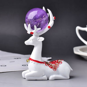 3.75'' White Red Deer Crystal Ball Holder Resin Room Decor Sphere Stand Holder