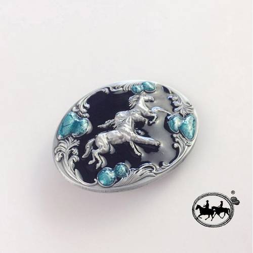 Western Zinc alloy Leather Belt Buckle Double Running Horses Oval Shape Pattern US Local Shipping