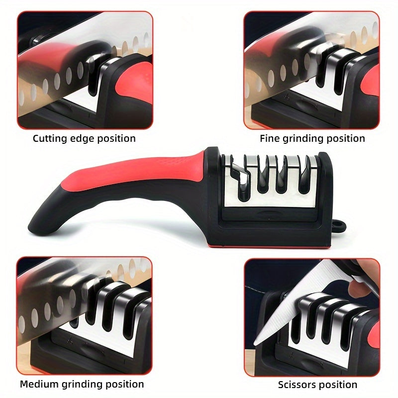 Knife Sharpener 4 Stages Professional Kitchen Sharpening Stone Grinder Knives Whetstone Tungsten Diamond Ceramic Sharpener Tool （ Material: