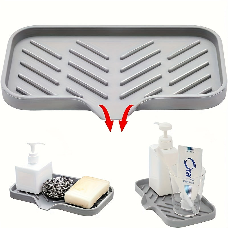 Versatile Silicone Sink Tray with Soap Dish - Durable, Drain-Tip Organizer for Kitchen & Bathroom