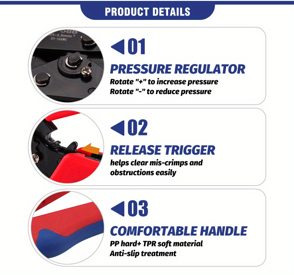 Upgrade Your Connections with this Professional Ratcheting Crimper for Dupont Molex JST TE Terminals & EPC PCIE SATA Pins (0.25-1.5mm2, 23-1