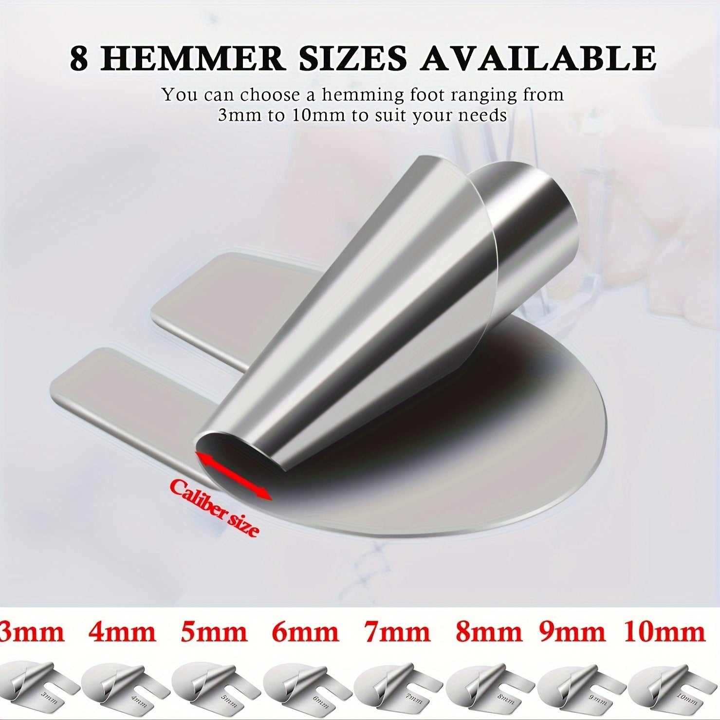 8Pcs Universal Sewing Rolled Hemmer Foot Set, 8 Sizes Wide Rolled Hem Pressure Foot, Sewing Machine Presser Foot Hemmer, Curved Scroll Hemme