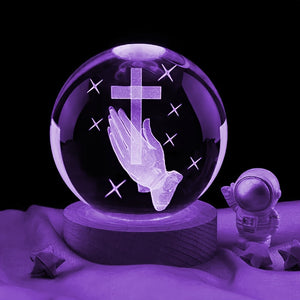 1pc 3D Crystal Ball Cross Ln Hand With Multicolor LED Night Light,Praying Hands Gifts For Women Man Christian