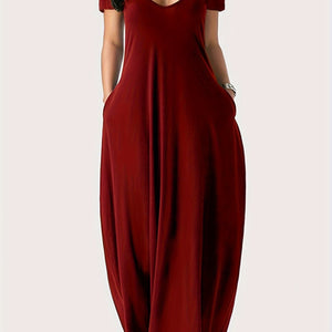 Elegant & Versatile Maxi Dress - Short Sleeve, Pockets, Mid-Elasticity for Women, Ideal for Spring to Fall