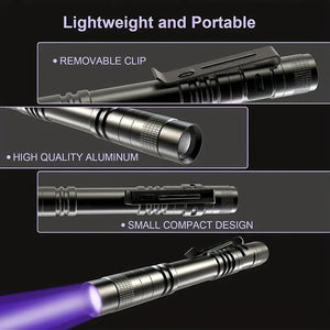 1/2pcs 395nm UV Black Light Flashlight, Small Portable Pocket Pen Lightsfor Leak, Pet Urine, Hotel Inspection, Dry Stain And Dye Detector Ul