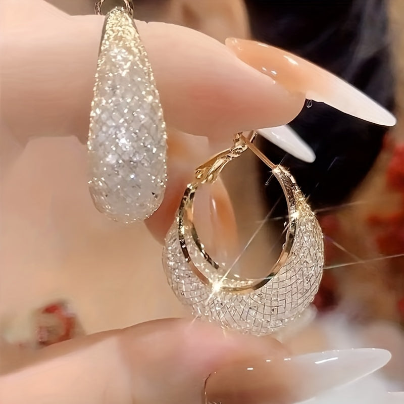 Luxurious Mesh Hoop Earrings Sparkling Golden Alloy 18K Gold Plated Hoop Earrings , Fashion Women Earring Jewelry Gifts