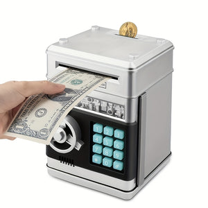 Piggy Bank For Girls Boys Large Electronic Money Coin Banks With Password Protection, Automatic Paper Money , Great Gift For Kids (Blue/Gold