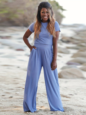 Chic Cropped Top & Flowy Wide-Leg Pants Set - Relaxed Fit, Breathable Fabric - Versatile Style for Any Occasion, Women's Ensemble