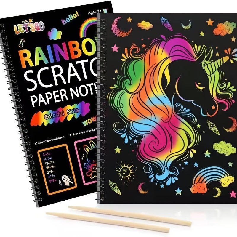 12-Sheet Rainbow Scratch-Off Notebook Set - Color Drawing Paper Kit For Kids Birthday Games, Party Favors, Christmas & Easter Activities - P