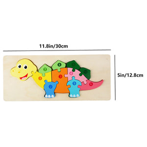 Rectangle Toddler Puzzle,Wooden Puzzle For Children, Animals Puzzles Dinosaur Crocodile Caterpillar Giraffe,Colorful Wood Numbered Puzzles B