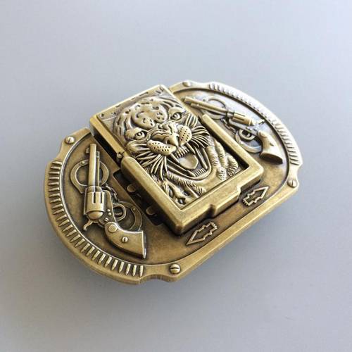 New Vintage Bronze Plated Tiger Guns Lighter Belt Buckle US Local Shipping