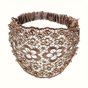 1pc, 4 Styles, Elegant Hollow Lace Flower Pattern Headband, With Faux Pearl Charms Stretch Headband, Wide Brim Rhinestone Hair Accessories,