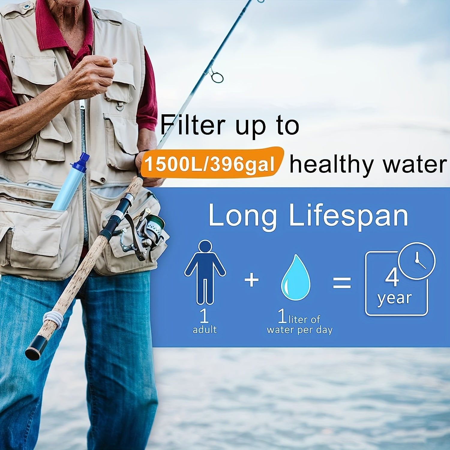 1pc Outdoor Water Filter, Personal Water Filtration Straw, Emergency Survival Gear Water Purifier For Camping Hiking Climbing Backpacking