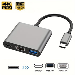 3 In 1 Type C To 4K HDMI-compatible USB 3.1 Charging Adapter USB C Hub USB 3.1 Dock Station Splitter For Laptop Macbook Air Pro.