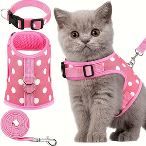 3pcs Set Fruit Printed Small Dog Harness With Leash And Collar Set, Pet Harness For Cat Puppies Walking, Cat Vest Harness Pet Leash And Coll