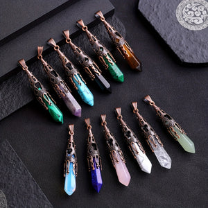 Enhance Your Style With Natural Crystal Stone Necklace Gem Pendant - Energy Therapy And Divination Pendant For Women And Girls (Bronze)