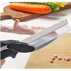 1pc 2 In 1 Food Cutter Kitchen Scissors, Salad Chopper Vegetable Cutter With Built-in Cutting Board