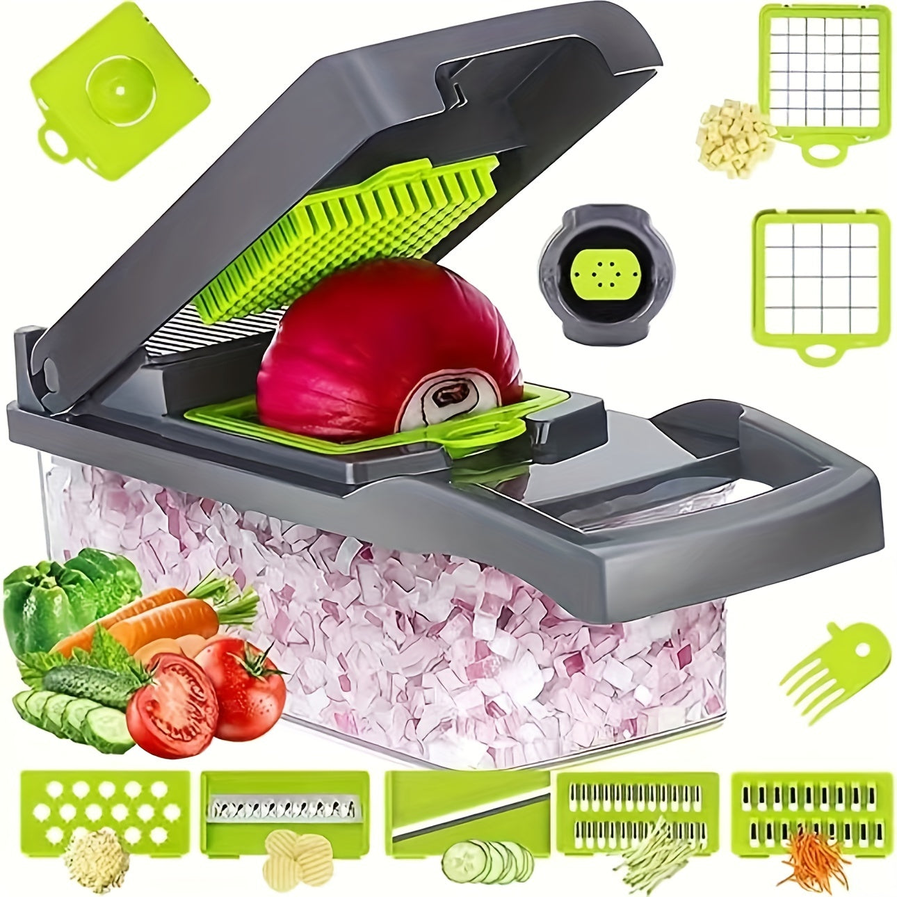 14pcs/set Or 16pcs/Set, Vegetable Chopper, Multifunctional Fruit Slicer, Manual Food Grater, Vegetable Slicer, Cutter With Container, Onion