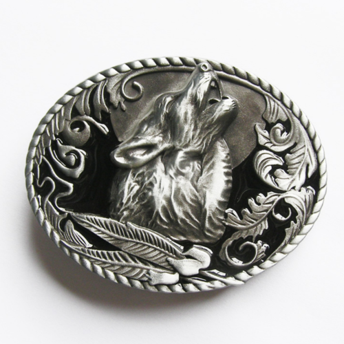 Western Men Zinc alloy Leather Belt Buckle Wolf Wildlife Oval Shape Pattern US Local Shipping