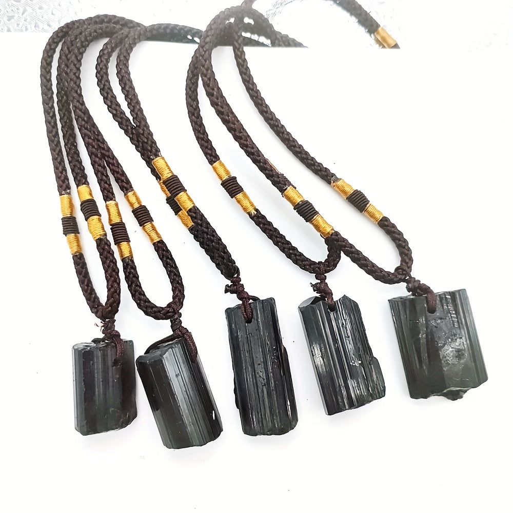 Black Tourmaline Necklace Pillar Pendant Necklace  Black Tourmaline Crystal Jewelry Necklace