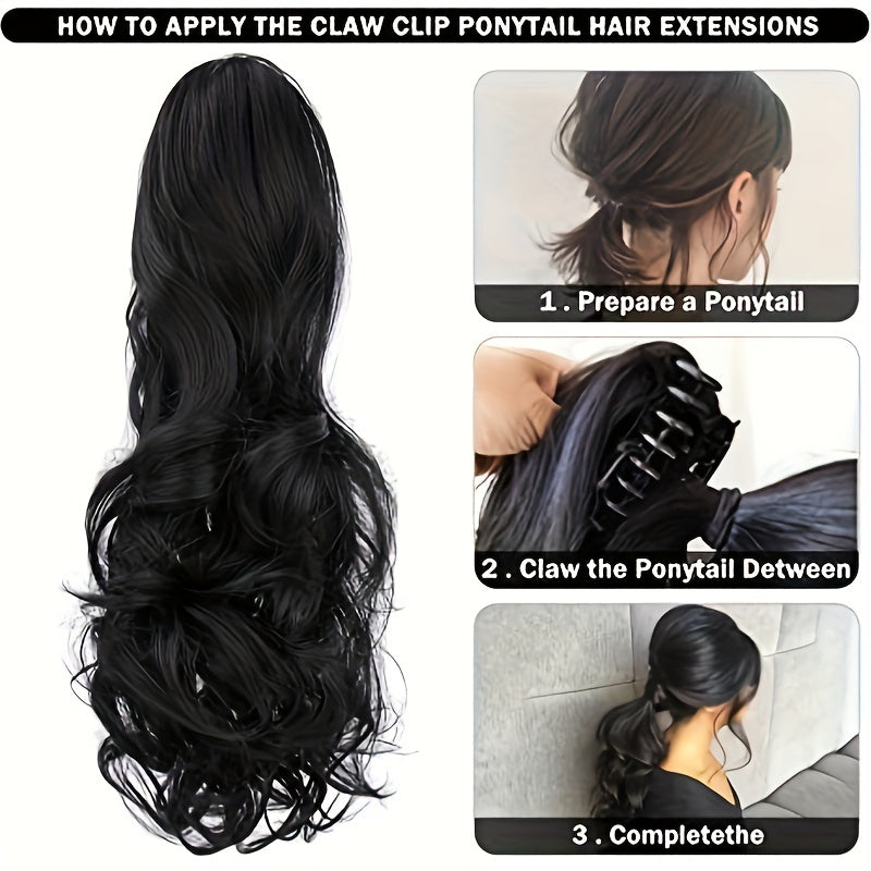 Long Wavy Ponytail Extensions - 22 Inch Claw Clip In Synthetic Hair Piece for Women and Girls - Add Volume and Style to Your Hair Hair Acces