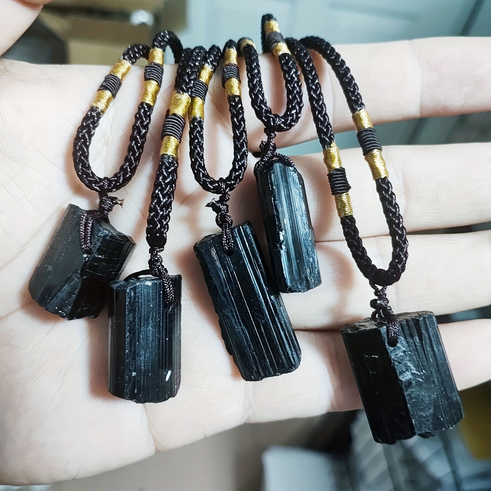 Black Tourmaline Necklace Pillar Pendant Necklace  Black Tourmaline Crystal Jewelry Necklace