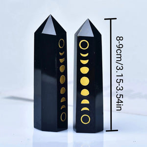 Black Obsidian Seven Main Chakras Symbolic Crystal Tower Healing Crystal The Seven Chakras Wand For Spiritual Use Hexagonal Point Reiki Chakra Gemsone Home Office Decoration