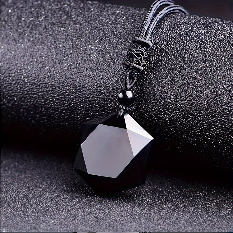 1pc Obsidian Necklace, Star Of David Pendulum Stone, Hexagon Hexagram Amulet Pendant Necklace